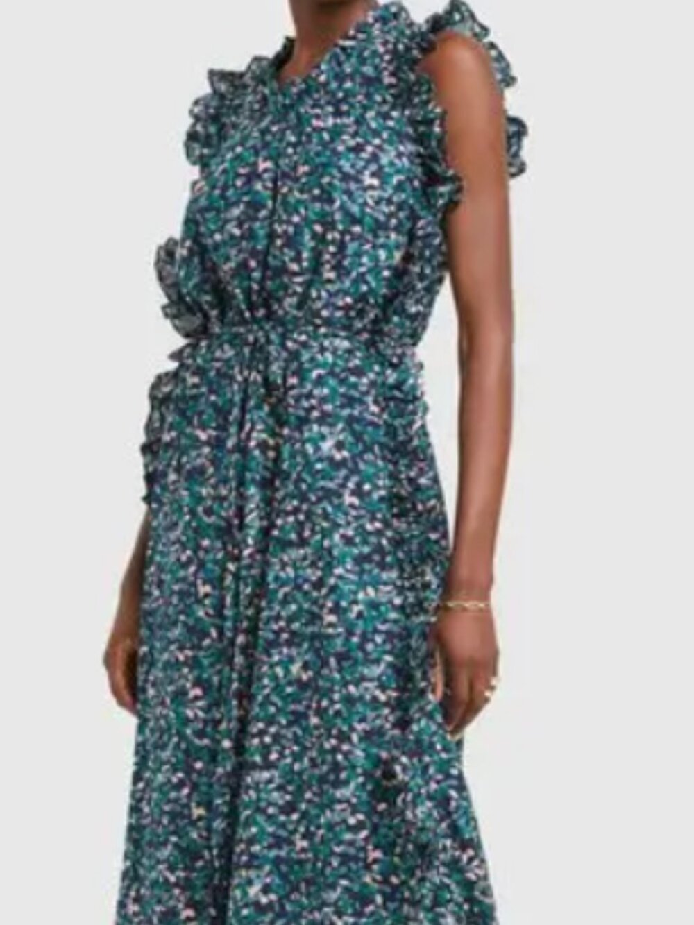 Mirth Cassis Midnight Coral Silk Blend Ruffle Midi Dress NWOT
